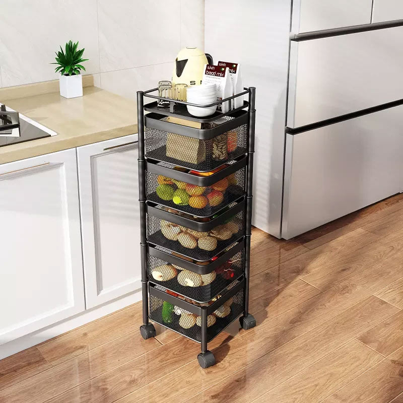 360° Rotating Storage Rack Kitchen Organizer Vegetable Basket Removable Cart Trolley Shelf 94cm