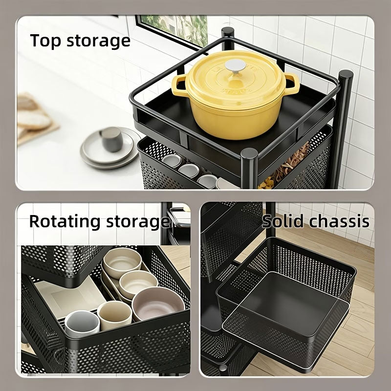 360° Rotating Storage Rack Kitchen Organizer Vegetable Basket Removable Cart Trolley Shelf 94cm