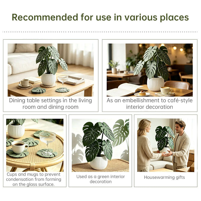 Monstera Leaf 3D Printed Coasters, Non-Slip Anti-Scald Plant Drink Mats, Tropical Desk Bar Kitchen Decor