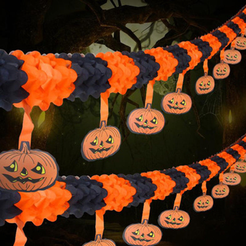 Halloween Decorative Pumpkin Honeycomb Pull Flowers Halloween Party Decor Props Spooky Atmosphere Scene Decoration