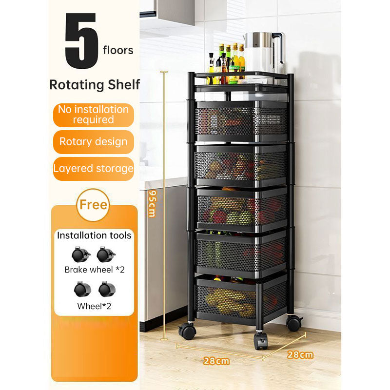 360° Rotating Storage Rack Kitchen Organizer Vegetable Basket Removable Cart Trolley Shelf 94cm
