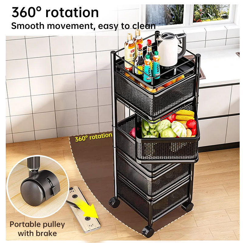360° Rotating Storage Rack Kitchen Organizer Vegetable Basket Removable Cart Trolley Shelf 94cm