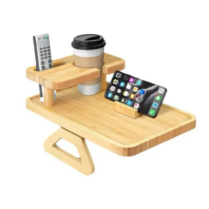Wooden Tray Double Layer Paintable Armrest Tray with Cup Holder for Drinks and Snacks, Solid Wood Sofa Table