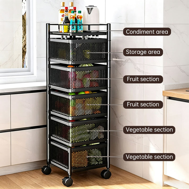 360° Rotating Storage Rack Kitchen Organizer Vegetable Basket Removable Cart Trolley Shelf 94cm