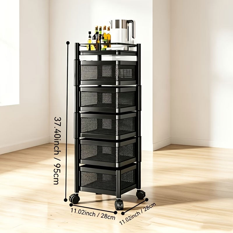 360° Rotating Storage Rack Kitchen Organizer Vegetable Basket Removable Cart Trolley Shelf 94cm