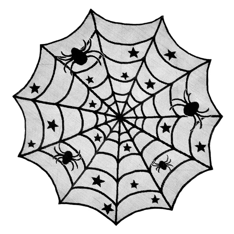 40inch  Round 1Pcs Halloween Lace Tablecloth Black Spider Web Lace Mantle for Halloween Party Decoraiton Background Decoration